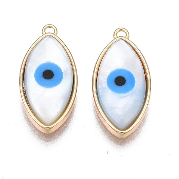 PandaHall Shell Pendants, with Real 18K Gold Plated Brass Findings and Synthetic Turquoise, Nickel Free, Evil Eye, Deep Sky Blue, 20x9.5x4mm...
PandaHall Shell Pendants, with Real 18K Gold Plated Brass Findings and Synthetic Turquoise, Nickel Free, Evil Eye, Deep Sky Blue, 20x9.5x4mm...