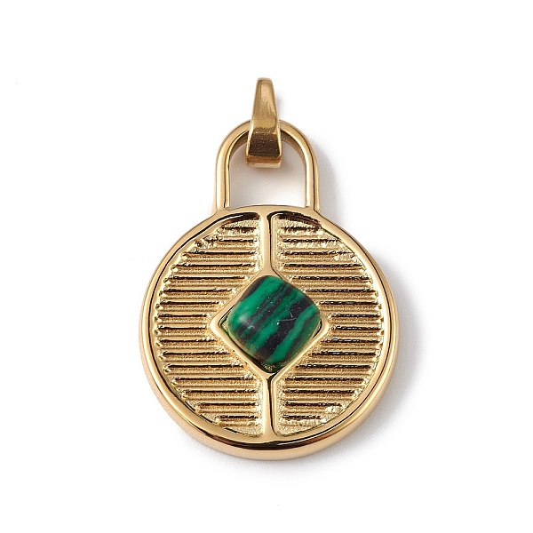 PandaHall Ion Plating(IP) 304 Stainless Steel with Synthetic Malachite Pendants, Round Lock Charms, Golden, 21x15.5x4.5mm, Hole: 3x4mm...
PandaHall Ion Plating(IP) 304 Stainless Steel with Synthetic Malachite Pendants, Round Lock Charms, Golden, 21x15.5x4.5mm, Hole: 3x4mm...