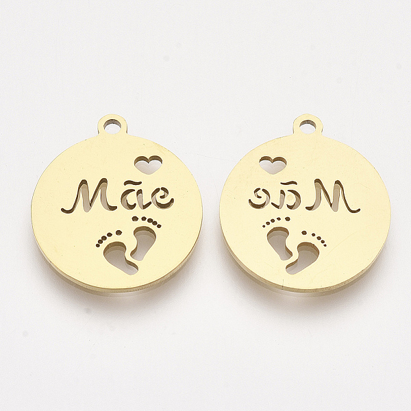 PandaHall 201 Stainless Steel Pendants, Laser Cut Pendants, Flat Round with Foot & Heart & Word Mae, Golden, 17x15x1mm, Hole: 1.4mm 201...
PandaHall 201 Stainless Steel Pendants, Laser Cut Pendants, Flat Round with Foot & Heart & Word Mae, Golden, 17x15x1mm, Hole: 1.4mm 201...