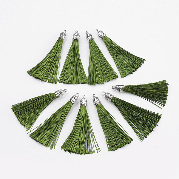 PandaHall Nylon Tassels Big Pendant Decorations, with Antique Silver Alloy Findings, Olive, 55~67x7mm, Hole: 2mm Nylon Green
PandaHall Nylon Tassels Big Pendant Decorations, with Antique Silver Alloy Findings, Olive, 55~67x7mm, Hole: 2mm Nylon Green