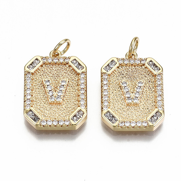PandaHall Brass Micro Pave Clear Cubic Zirconia Pendants, Nickel Free, Real 18K Gold Plated, Rounded Rectangle with Word, Letter.V...
PandaHall Brass Micro Pave Clear Cubic Zirconia Pendants, Nickel Free, Real 18K Gold Plated, Rounded Rectangle with Word, Letter.V...