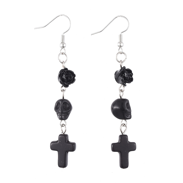 PandaHall Dangle Earrings, with Synthetic Turquoise, Synthetic Howlite, Resin Beads, Iron Findings and Brass Earring Hooks, Rose & Skull &..., Black
PandaHall Dangle Earrings, with Synthetic Turquoise, Synthetic Howlite, Resin Beads, Iron Findings and Brass Earring Hooks, Rose & Skull &..., Black