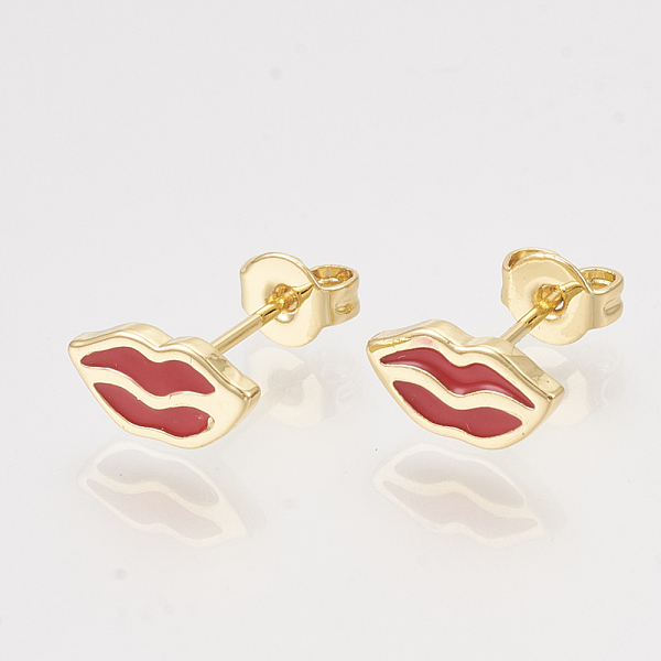 PandaHall Brass Stud Earrings, with Enamel and Ear Nuts, Lip, Golden, Red, 5x10mm, Pin: 0.7mm Brass Red
PandaHall Brass Stud Earrings, with Enamel and Ear Nuts, Lip, Golden, Red, 5x10mm, Pin: 0.7mm Brass Red