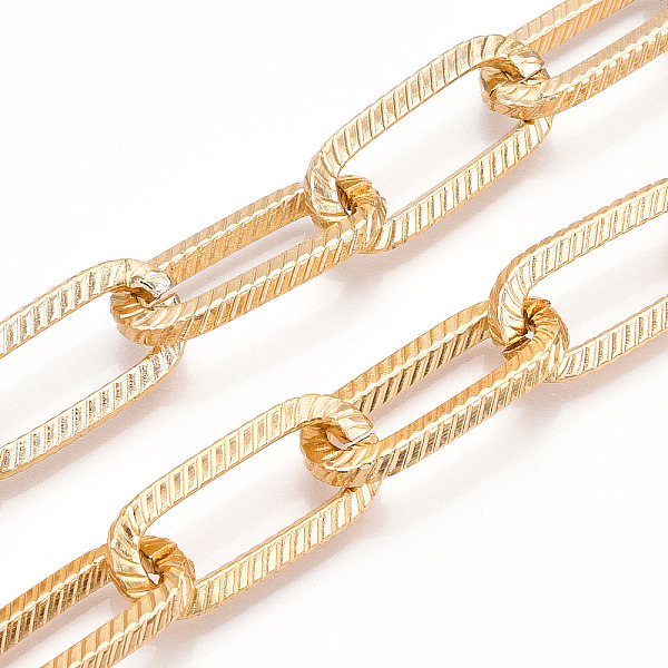 PandaHall Aluminum Textured Paperclip Chain, Unwelded, Light Gold, 33x15x3.5mm Aluminum
PandaHall Aluminum Textured Paperclip Chain, Unwelded, Light Gold, 33x15x3.5mm Aluminum