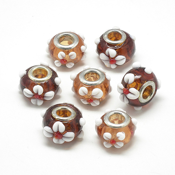 PandaHall Handmade Lampwork European Beads, Bumpy Lampwork, with Platinum Brass Double Cores, Large Hole Beads, Rondelle with Flower..., Brown
PandaHall Handmade Lampwork European Beads, Bumpy Lampwork, with Platinum Brass Double Cores, Large Hole Beads, Rondelle with Flower..., Brown