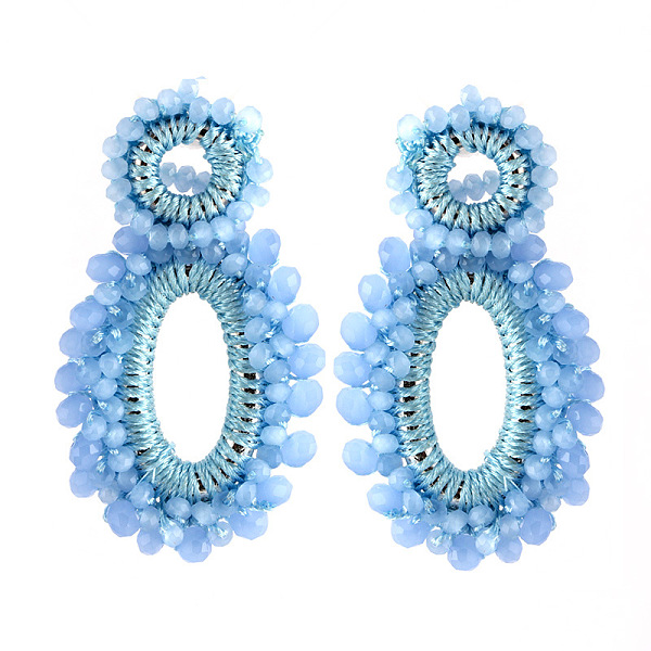 PandaHall Rhinestone Braided Ear Studs for Women, Oval, Bohemian Style, Light Sky Blue, 70x43mm Rhinestone
PandaHall Rhinestone Braided Ear Studs for Women, Oval, Bohemian Style, Light Sky Blue, 70x43mm Rhinestone