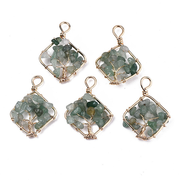 PandaHall Natural Green Aventurine Pendants, Light Gold Tone Brass Wire Wrapped, Tree, Rhombus, 39~40.5x27.5~28.5x7mm, Hole: 4.5mm, Side...
PandaHall Natural Green Aventurine Pendants, Light Gold Tone Brass Wire Wrapped, Tree, Rhombus, 39~40.5x27.5~28.5x7mm, Hole: 4.5mm, Side...
