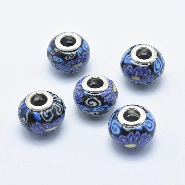 PandaHall Handmade Polymer Clay European Beads, with Silver Color Plated Brass Cores, Large Hole Beads, Rondelle with Flower Pattern, Medium..., Blue
PandaHall Handmade Polymer Clay European Beads, with Silver Color Plated Brass Cores, Large Hole Beads, Rondelle with Flower Pattern, Medium..., Blue
