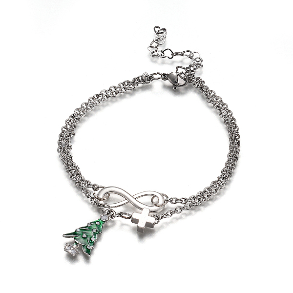 PandaHall Christmas Theme, 304 Stainless Steel Multi-strand Charm Bracelets, with Alloy Enamel Pendants and Brass Findings, Christmas Trees..., Green
PandaHall Christmas Theme, 304 Stainless Steel Multi-strand Charm Bracelets, with Alloy Enamel Pendants and Brass Findings, Christmas Trees..., Green