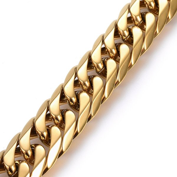 PandaHall 304 Stainless Steel Curb Chains Bracelets, with Box Clasps, Faceted, Golden, 9-1/2 inch(24cm), 16x5.5mm 304 Stainless Steel
PandaHall 304 Stainless Steel Curb Chains Bracelets, with Box Clasps, Faceted, Golden, 9-1/2 inch(24cm), 16x5.5mm 304 Stainless Steel