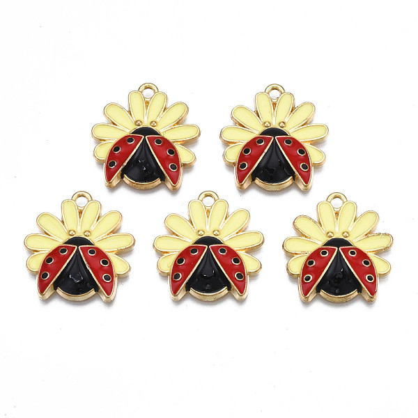 PandaHall Rack Plating Alloy Enamel Pendants, Cadmium Free & Nickel Free & Lead Free, Light Gold, Flower with Ladybird, Champagne Yellow...
PandaHall Rack Plating Alloy Enamel Pendants, Cadmium Free & Nickel Free & Lead Free, Light Gold, Flower with Ladybird, Champagne Yellow...