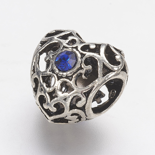 PandaHall Tibetan Style Alloy Rhinestone European Beads, Large Hole Beads, Hollow Heart, Antique Silver, Blue, 12x12.5x9.5mm, Hole: 5mm...
PandaHall Tibetan Style Alloy Rhinestone European Beads, Large Hole Beads, Hollow Heart, Antique Silver, Blue, 12x12.5x9.5mm, Hole: 5mm...