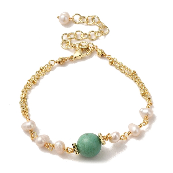PandaHall Synthetic Turquoise Round Link Bracelets with Natural Pearl, with Brass Chains, Real 14K Gold Plated, 6-1/4 inch(15.9cm) Synthetic...
PandaHall Synthetic Turquoise Round Link Bracelets with Natural Pearl, with Brass Chains, Real 14K Gold Plated, 6-1/4 inch(15.9cm) Synthetic...