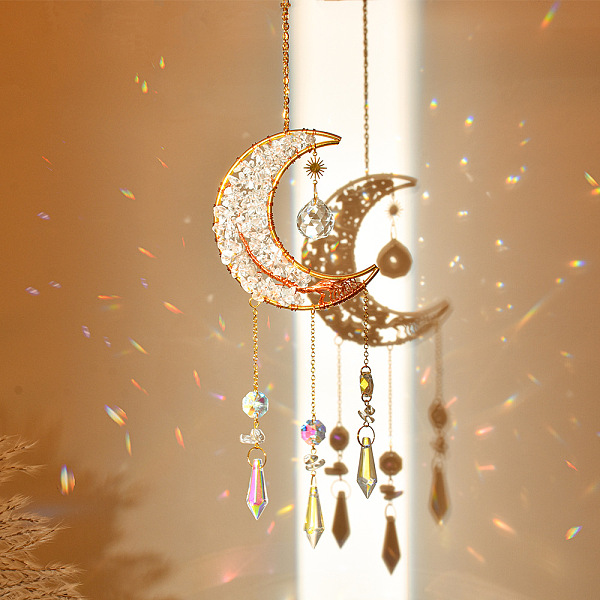 PandaHall Natural Rose Quartz Chip & Brass Moon Hanging Suncatcher Pendant Decoration, Crystal AB Cone Glass Prism Pendants, 320x85mm Rose...
PandaHall Natural Rose Quartz Chip & Brass Moon Hanging Suncatcher Pendant Decoration, Crystal AB Cone Glass Prism Pendants, 320x85mm Rose...