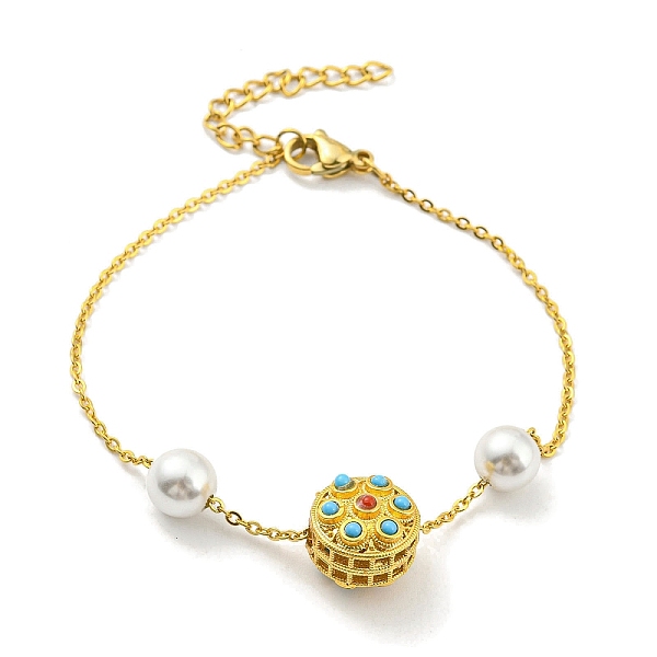 PandaHall Brass with Synthetic Turquoise Flat Round Link Bracelet with Plastic Pearl Beaded, with Ion Plating(IP) 304 Stainless Steel Chains...
PandaHall Brass with Synthetic Turquoise Flat Round Link Bracelet with Plastic Pearl Beaded, with Ion Plating(IP) 304 Stainless Steel Chains...