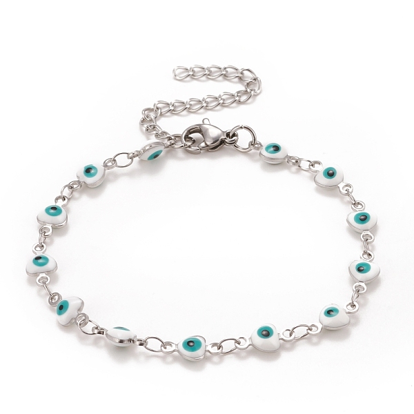 PandaHall Enamel Heart with Evil Eye Link Chains Bracelet, 304 Stainless Steel Jewelry for Women, Stainless Steel Color, White, 6-3/4 inch...
PandaHall Enamel Heart with Evil Eye Link Chains Bracelet, 304 Stainless Steel Jewelry for Women, Stainless Steel Color, White, 6-3/4 inch...