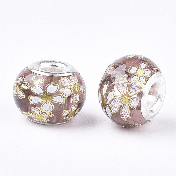 PandaHall Glass European Beads, Large Hole Beads, with Platinum Tone Brass Double Cores, Rondelle with Sakura, Rosy Brown, 14x10~11mm, Hole...
PandaHall Glass European Beads, Large Hole Beads, with Platinum Tone Brass Double Cores, Rondelle with Sakura, Rosy Brown, 14x10~11mm, Hole...