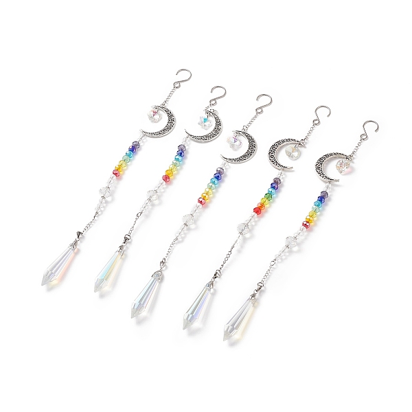 PandaHall Alloy Moon Pendant Decorations, 7 Chakra AB Color Plated Glass Beaded Hanging Ornament, with Glass Cone & Star/Ice Flower/Heart..., Multicolor
PandaHall Alloy Moon Pendant Decorations, 7 Chakra AB Color Plated Glass Beaded Hanging Ornament, with Glass Cone & Star/Ice Flower/Heart..., Multicolor