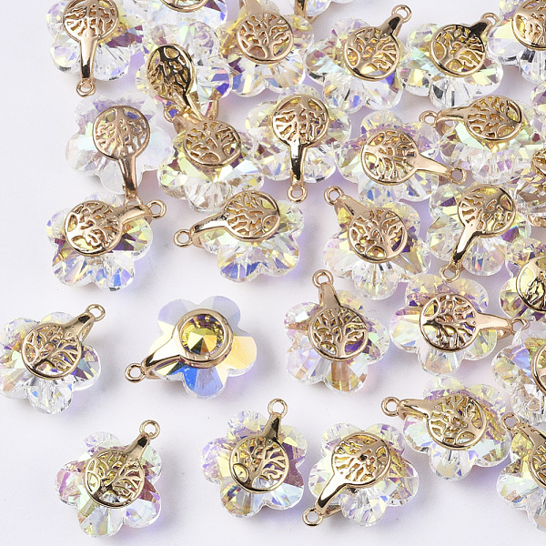 PandaHall Electroplate Glass Pendants, with Light Gold Plated Brass Ice Pick Pinch Bails, Flower with Tree of Life, Clear AB, 16~17x14x9mm..., White
PandaHall Electroplate Glass Pendants, with Light Gold Plated Brass Ice Pick Pinch Bails, Flower with Tree of Life, Clear AB, 16~17x14x9mm..., White