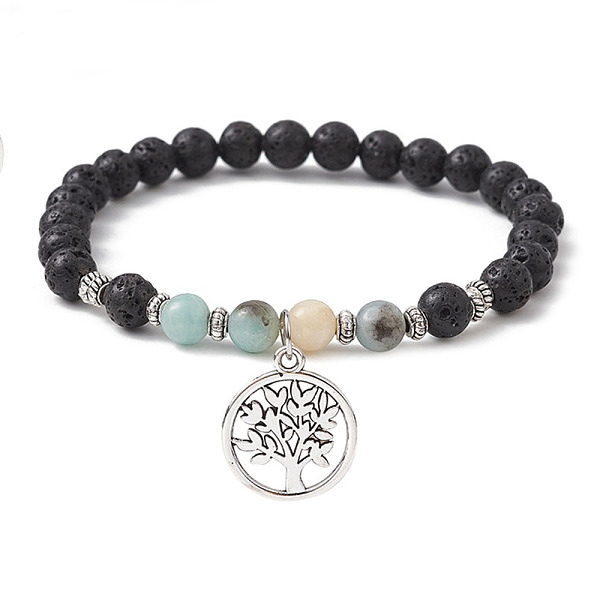 PandaHall Natural Lava Rock & Natural Flower Amazonite Gemstone Round Beaded Stretch Bracelet, with Alloy Tree of Life Charms, Inner...
PandaHall Natural Lava Rock & Natural Flower Amazonite Gemstone Round Beaded Stretch Bracelet, with Alloy Tree of Life Charms, Inner...
