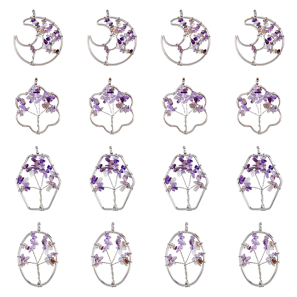 PandaHall DICOSMETIC 8Pcs 4 Styles Flower & Moon & Oval & Hexagon Natural Amethyst Copper Wire Wrapped Chip Big Pendants, Tree of Life Charm...
PandaHall DICOSMETIC 8Pcs 4 Styles Flower & Moon & Oval & Hexagon Natural Amethyst Copper Wire Wrapped Chip Big Pendants, Tree of Life Charm...