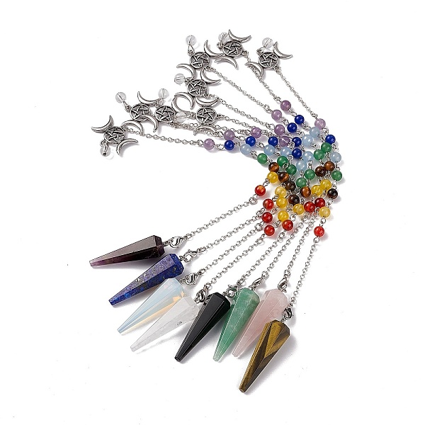 PandaHall Mixed Gemstone Hexagonal Pointed Cone Dowsing Pendulum Pendants, with Chakra Gemstone Round Beads, Rack Plating Platinum Tone...
PandaHall Mixed Gemstone Hexagonal Pointed Cone Dowsing Pendulum Pendants, with Chakra Gemstone Round Beads, Rack Plating Platinum Tone...