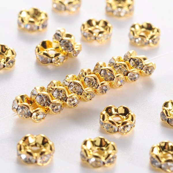 PandaHall Middle East Rhinestone Spacer Beads, Clear, Brass, Golden Metal Color, Nickel Free, Size: about 6mm in diameter, 3mm thick, hole...
PandaHall Middle East Rhinestone Spacer Beads, Clear, Brass, Golden Metal Color, Nickel Free, Size: about 6mm in diameter, 3mm thick, hole...