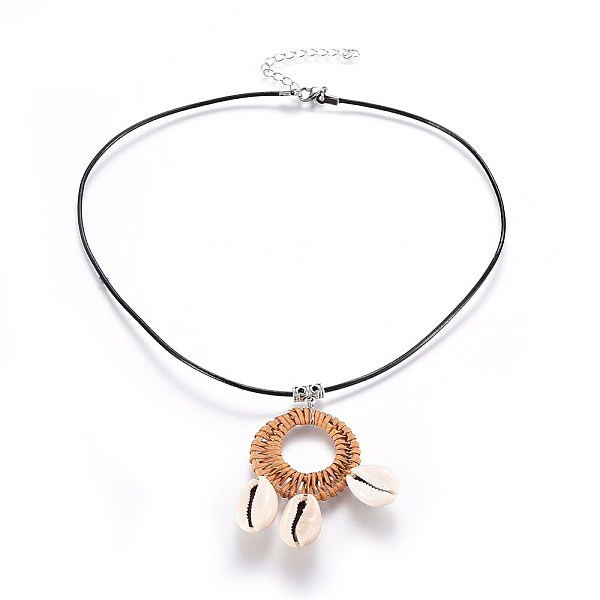 PandaHall Cowrie Shell Pendant Necklaces, with Woven Linking Rings, 304 Stainless Steel Lobster Claw Clasps and Cowhide Leather Cord, Ring...
PandaHall Cowrie Shell Pendant Necklaces, with Woven Linking Rings, 304 Stainless Steel Lobster Claw Clasps and Cowhide Leather Cord, Ring...