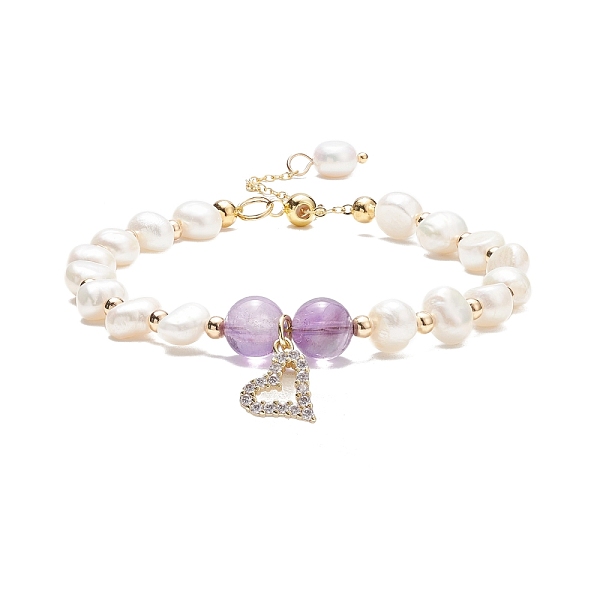 PandaHall Natural Amethyst & Pearl Beaded Bracelet with Cubic Zirconia Heart Charm, Gemstone Jewelry for Women, Inner Diameter: 2-1/8~2-5/5...
PandaHall Natural Amethyst & Pearl Beaded Bracelet with Cubic Zirconia Heart Charm, Gemstone Jewelry for Women, Inner Diameter: 2-1/8~2-5/5...