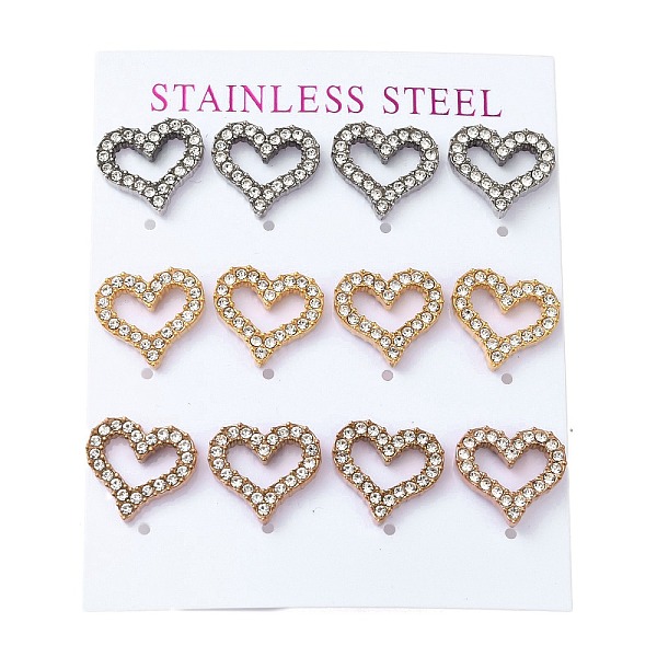 PandaHall Vacuum Plating 304 Stainless Steel Stud Earring, with Rhinestone, Heart, Mixed Color, 13x14mm, 12pcs/set 304 Stainless Steel Heart
PandaHall Vacuum Plating 304 Stainless Steel Stud Earring, with Rhinestone, Heart, Mixed Color, 13x14mm, 12pcs/set 304 Stainless Steel Heart