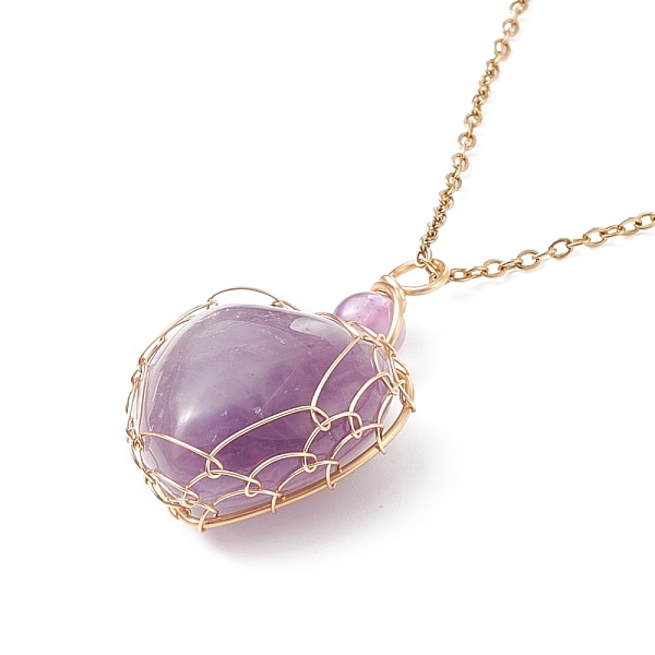 PandaHall Copper Wire Wrapped Natural Amethyst Heart Pendant Necklaces, Golden Plated 304 Stainless Steel Necklace for Women, 17.52 inch...
PandaHall Copper Wire Wrapped Natural Amethyst Heart Pendant Necklaces, Golden Plated 304 Stainless Steel Necklace for Women, 17.52 inch...