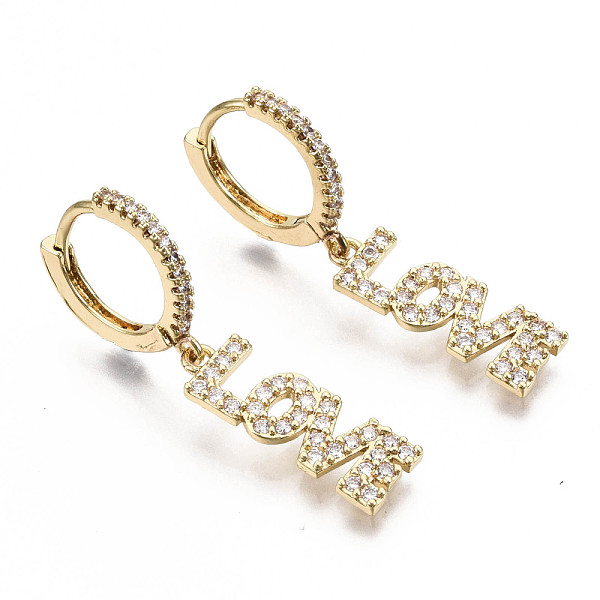 PandaHall Brass Micro Pave Clear Cubic Zirconia Dangle Huggie Hoop Earrings, for Valentine's Day, Word Love, Nickel Free, Real 16K Gold...
PandaHall Brass Micro Pave Clear Cubic Zirconia Dangle Huggie Hoop Earrings, for Valentine's Day, Word Love, Nickel Free, Real 16K Gold...