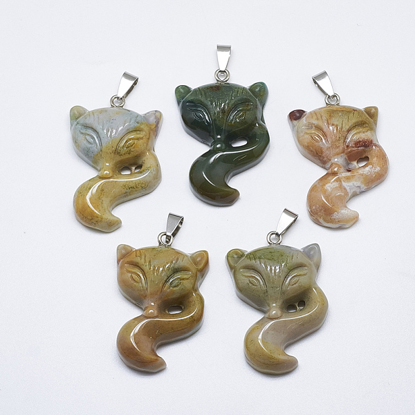 PandaHall Natural Indian Agate Pendants, with Stainless Steel Snap On Bails, Fox, Platinum, 44~46x29~30x11~12.5mm, Hole: 8.5x4mm Indian...
PandaHall Natural Indian Agate Pendants, with Stainless Steel Snap On Bails, Fox, Platinum, 44~46x29~30x11~12.5mm, Hole: 8.5x4mm Indian...