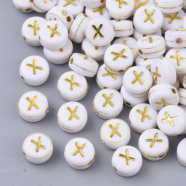 PandaHall Plating Acrylic Beads, Golden Metal Enlaced, Horizontal Hole, Flat Round with Alphabet, White, Letter.X, 7x3.5mm, Hole: 1.2mm...
PandaHall Plating Acrylic Beads, Golden Metal Enlaced, Horizontal Hole, Flat Round with Alphabet, White, Letter.X, 7x3.5mm, Hole: 1.2mm...