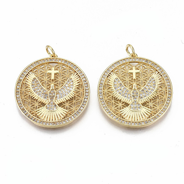 PandaHall Brass Micro Pave Clear Cubic Zirconia Pendants, with Jump Rings, Nickel Free, Flat Round with Eagle & Cross, Real 16K Gold Plated...
PandaHall Brass Micro Pave Clear Cubic Zirconia Pendants, with Jump Rings, Nickel Free, Flat Round with Eagle & Cross, Real 16K Gold Plated...