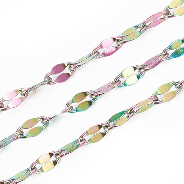 PandaHall Ion Plating(IP) 304 Stainless Steel Dapped Chains, Cable Chains, with Spool, Soldered, Rainbow Color, 4.5x2.5x0.5mm, about 32.8...
PandaHall Ion Plating(IP) 304 Stainless Steel Dapped Chains, Cable Chains, with Spool, Soldered, Rainbow Color, 4.5x2.5x0.5mm, about 32.8...
