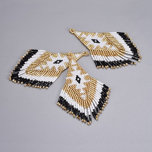 PandaHall Handmade Japanese Seed Beads Tassels Pendants, with Japan Import Thread, Loom Pattern, Rhombus, White, 87~89x26x2mm, Hole: 1.5mm...
PandaHall Handmade Japanese Seed Beads Tassels Pendants, with Japan Import Thread, Loom Pattern, Rhombus, White, 87~89x26x2mm, Hole: 1.5mm...