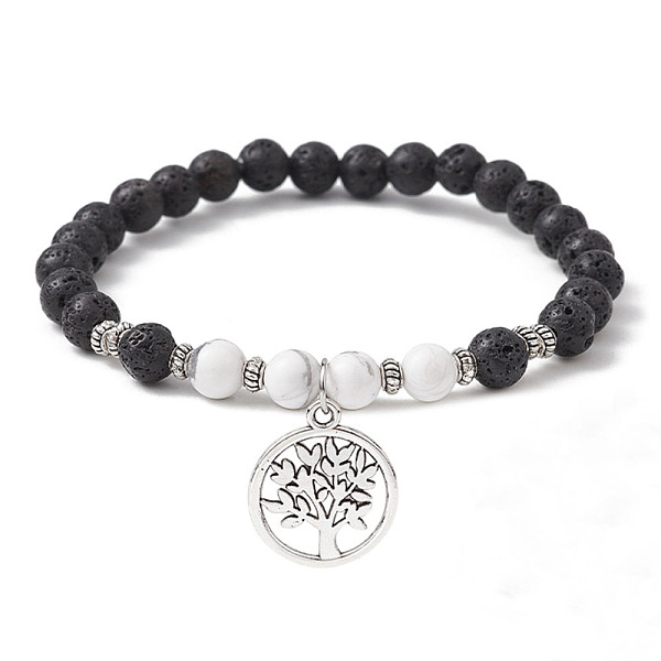PandaHall Natural Lava Rock & Howlite Gemstone Round Beaded Stretch Bracelet, with Alloy Tree of Life Charms, Inner Diameter: 2-1/2 inch...
PandaHall Natural Lava Rock & Howlite Gemstone Round Beaded Stretch Bracelet, with Alloy Tree of Life Charms, Inner Diameter: 2-1/2 inch...