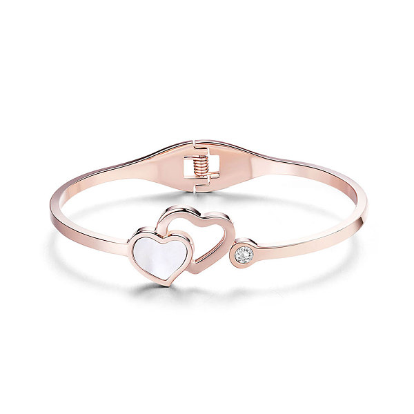 PandaHall SHEGRACE Gorgeous Titanium Steel Bangle, Double Hearts with Chromatic Conch, Rose Gold, 59mm Titanium Steel
PandaHall SHEGRACE Gorgeous Titanium Steel Bangle, Double Hearts with Chromatic Conch, Rose Gold, 59mm Titanium Steel