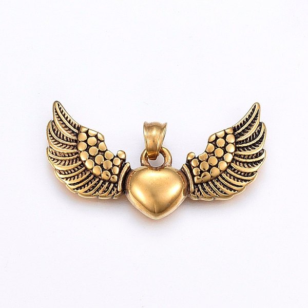 PandaHall 304 Stainless Steel Pendants, Flying Heart, Antique Golden, 23x42x5mm, Hole: 5x6mm 304 Stainless Steel Heart
PandaHall 304 Stainless Steel Pendants, Flying Heart, Antique Golden, 23x42x5mm, Hole: 5x6mm 304 Stainless Steel Heart