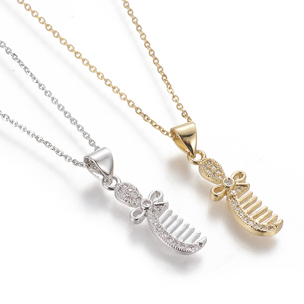 PandaHall Brass Pendant Necklaces, with Cubic Zirconia and 304 Stainless Steel Cable Chains, Comb, Mixed Color, 17.5 inch(44.5cm), 1.5mm..., Clear
PandaHall Brass Pendant Necklaces, with Cubic Zirconia and 304 Stainless Steel Cable Chains, Comb, Mixed Color, 17.5 inch(44.5cm), 1.5mm..., Clear