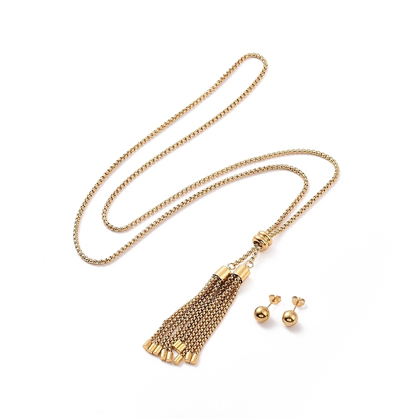 PandaHall 304 Stainless Steel Jewelry Sets, Pendant Necklaces and Stud Earrings, Tassel, Golden, 760x2mm 304 Stainless Steel
PandaHall 304 Stainless Steel Jewelry Sets, Pendant Necklaces and Stud Earrings, Tassel, Golden, 760x2mm 304 Stainless Steel