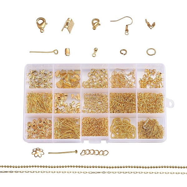 PandaHall Metal Jewelry Findings Kits, with Iron Head /Eye Pins, Folding Crimp Ends, Bead Tips Knot Covers/Ribbon Ends/Twist Chain...
PandaHall Metal Jewelry Findings Kits, with Iron Head /Eye Pins, Folding Crimp Ends, Bead Tips Knot Covers/Ribbon Ends/Twist Chain...