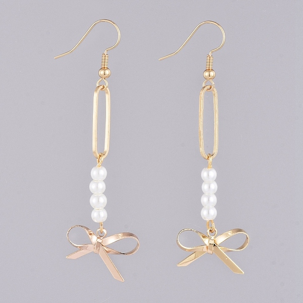 PandaHall Dangle Earrings, with Glass Pearl Beads, Brass Pendants and Earring Hooks, Bowknot, Real 18K Gold Plated, 70.5mm, Pin: 0.7mm Glass
PandaHall Dangle Earrings, with Glass Pearl Beads, Brass Pendants and Earring Hooks, Bowknot, Real 18K Gold Plated, 70.5mm, Pin: 0.7mm Glass