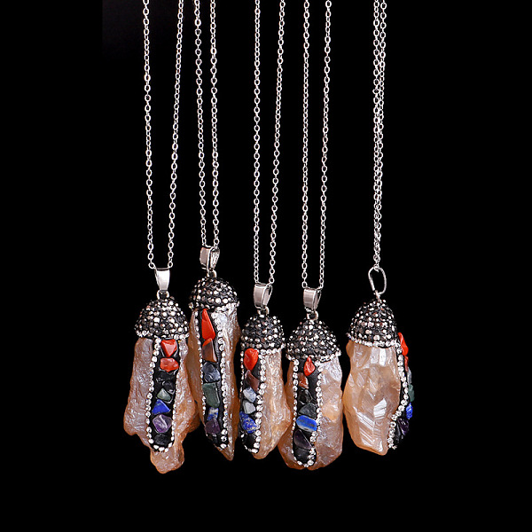PandaHall Raw Rough Mixed Gemstone Nugget Pendant Necklace with Rhinestone, Chakra Yoga Theme Necklace with Alloy Chains for Women, Saddle...
PandaHall Raw Rough Mixed Gemstone Nugget Pendant Necklace with Rhinestone, Chakra Yoga Theme Necklace with Alloy Chains for Women, Saddle...