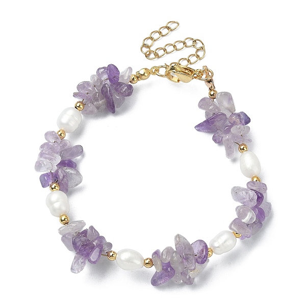 PandaHall Natural Amethyst Chips & Pearl Beaded Bracelet, with 304 Stainless Steel Clasps, 7-1/4 inch(18.3cm) Amethyst
PandaHall Natural Amethyst Chips & Pearl Beaded Bracelet, with 304 Stainless Steel Clasps, 7-1/4 inch(18.3cm) Amethyst