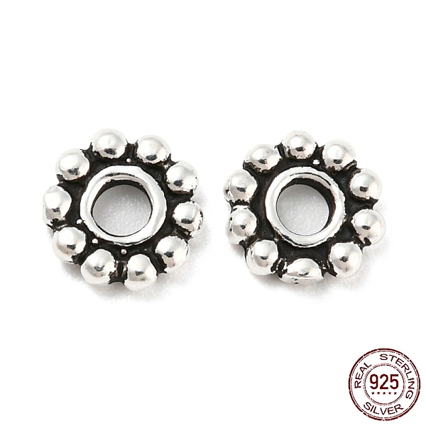 PandaHall 925 Thailand Sterling Silver Spacer Beads, Daisy Flower, Antique Silver, 6x1.5mm, Hole: 1.8mm Sterling Silver Flower
PandaHall 925 Thailand Sterling Silver Spacer Beads, Daisy Flower, Antique Silver, 6x1.5mm, Hole: 1.8mm Sterling Silver Flower
