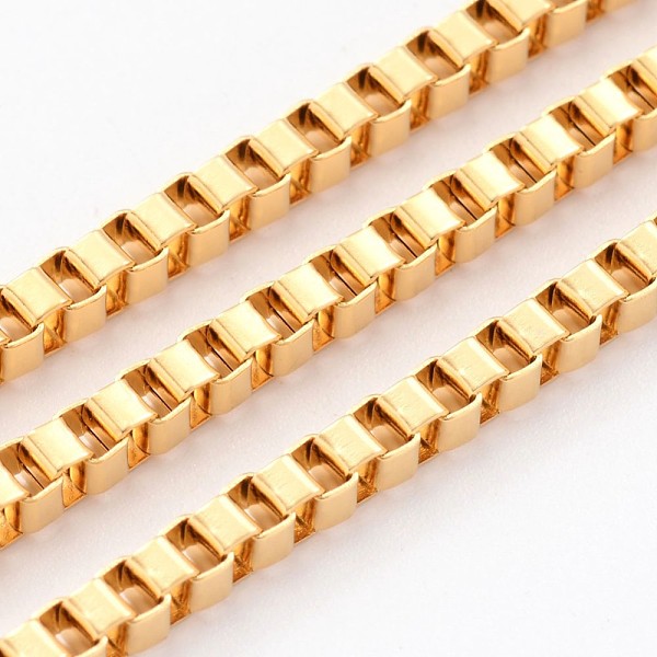 PandaHall 3.28 Feet Ion Plating(IP) 304 Stainless Steel Venetian Chains, Box Chains, Unwelded, Golden, 3mm 304 Stainless Steel
PandaHall 3.28 Feet Ion Plating(IP) 304 Stainless Steel Venetian Chains, Box Chains, Unwelded, Golden, 3mm 304 Stainless Steel