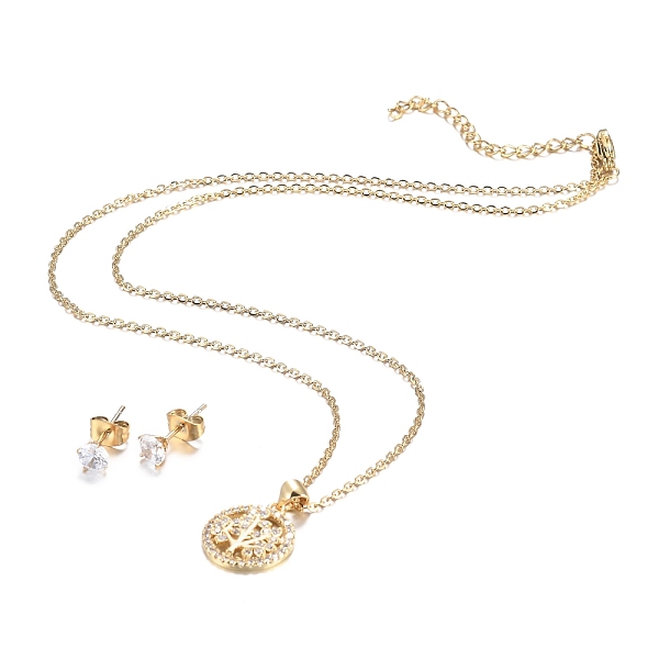 PandaHall 304 Stainless Steel Rhinestone Jewelry Sets, Flat Round with Tree of Life Pendant Necklaces and Stud Earrings, Cable Chains..., Clear
PandaHall 304 Stainless Steel Rhinestone Jewelry Sets, Flat Round with Tree of Life Pendant Necklaces and Stud Earrings, Cable Chains..., Clear