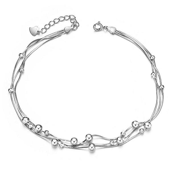 PandaHall SHEGRACE 925 Sterling Silver Anklet with Triple Layered Chain and Beads, Platinum, 8-1/4 inch(21cm) Sterling Silver
PandaHall SHEGRACE 925 Sterling Silver Anklet with Triple Layered Chain and Beads, Platinum, 8-1/4 inch(21cm) Sterling Silver